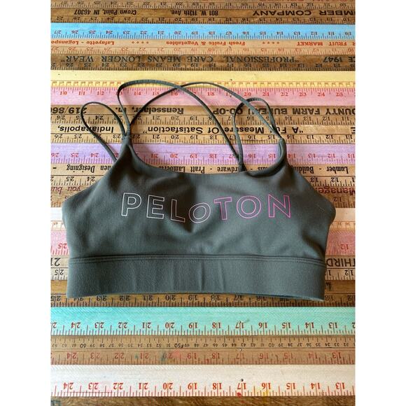 Peloton Sports Bra Women's Size XS Olive Green Pink Lettering - Picture 7 of 7